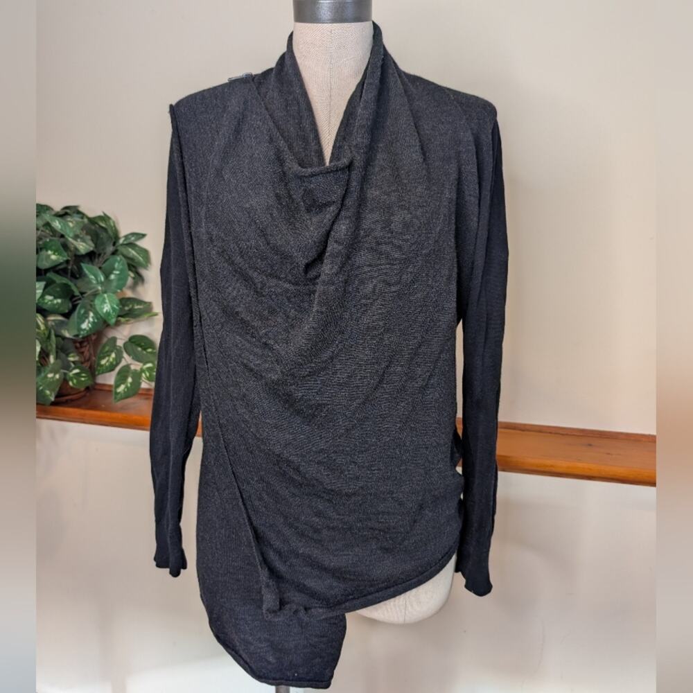 AllSaints Charcoal Draped Cowl Neck Asymmetrical Knit Top Size US 8